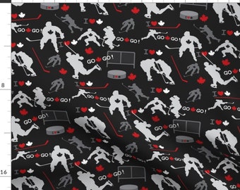 Hockey Fabric - Team Canada By Iheartampersands - Maple Leaf Black White Red Hockey Sport Winter Cotton Fabric By The Yard With Spoonflower