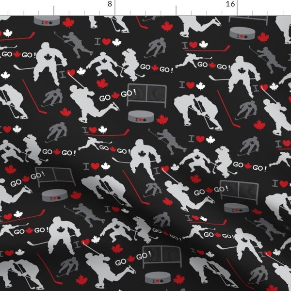 Hockey Fabric - Team Canada By Iheartampersands - Maple Leaf Black White Red Hockey Sport Winter Cotton Fabric By The Yard With Spoonflower