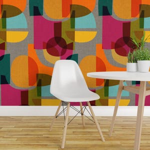 Midcentury Modern Peel and Stick Wallpaper - Bright Geometric Retro Abstract - Removable Wall Decor Art - Kaleidoscope by ceciliamok