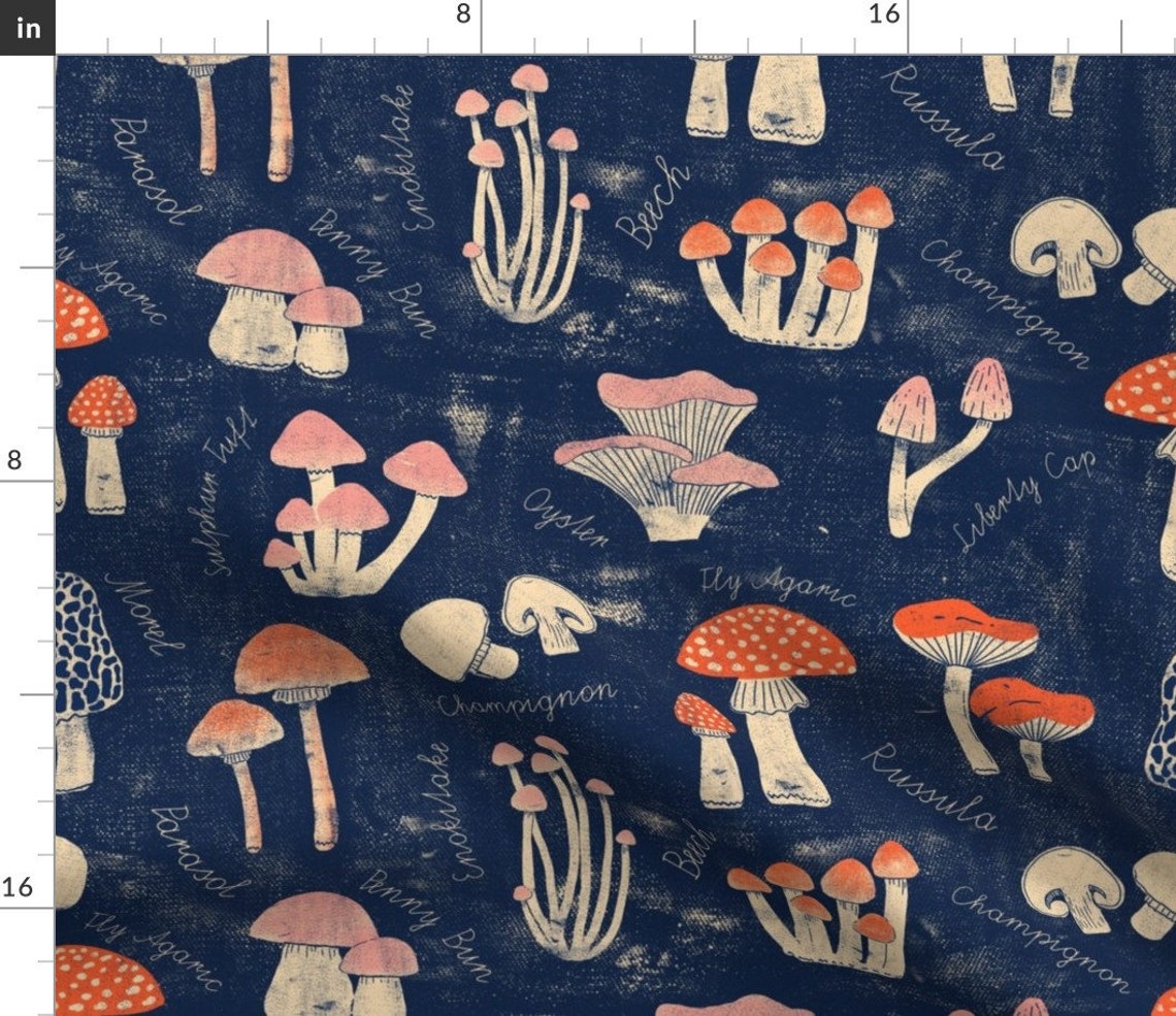 Mushroom Fabric Botanical Mushroom Collection By Whimsical Etsy