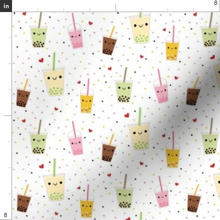 Bubble Tea Fabric Happy Boba Bubble Tea by Clayvision Etsy