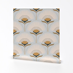 Abnehmbare Tapete - Minimal Hand Gezeichnet Mid Century - Wand Kunst Tapete - Blaue Palme by Scarlet_Soleil