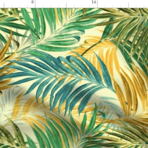 Palm Leaves Tropical Botanical Green Fabric - Palm Leaves In Yellow By Chicca Besso - Palm Leaves Cotton Fabric By The Yard With Spoonflower