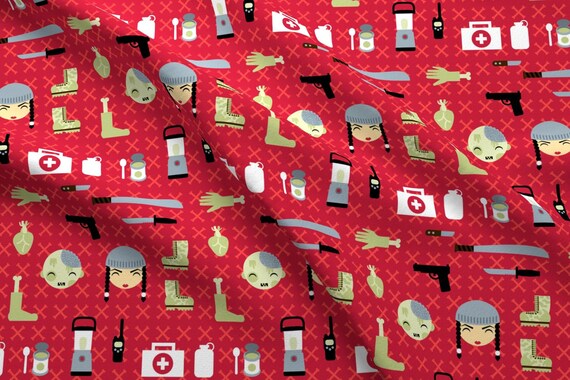 Zombie Hunter Fabric Zombie Apocalypse By Pinkowlet Kawaii | Etsy