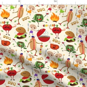 Hot Dog Grill Out Food Fabric - Barbecue Party By Avisnana - Hot Dog Watermelon Cartoon Food Cotton Fabric By The Yard With Spoonflower