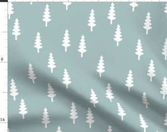 Scattered Saplings Fabric - Trees On Dusty Blue By Littlearrowdesign - Timber Wood Forest Pines Cotton Fabric By The Yard With Spoonflower