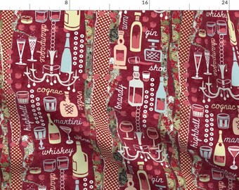 Cocktail Party Fabric - Party Time By Mag-O - Magenta Cocktails Party Decor Cotton Fabric By The Yard With Spoonflower