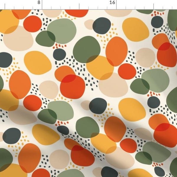 Autumn Toss Fabric - Pebbles by damaste - Earth Tones Minimalist Polka Dots Fall Vibes Orange Sage Green Fabric by the Yard by Spoonflower