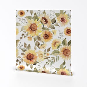 « Papier peint amovible aquarelle tournesol - automne floral printemps - art mural décoration murale - tournesol floral » par hipkiddesigns