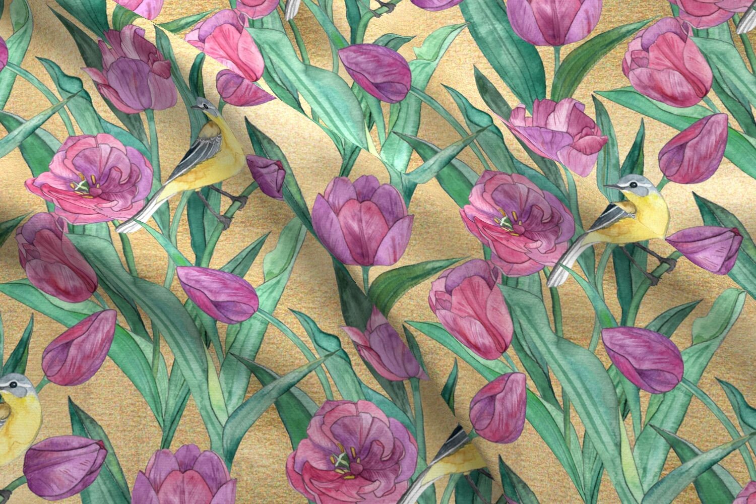 Tulip Fabric Blue Headed Wagtail In The Tulips Large Print Etsy