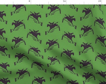 Green Black Equestrian Horse Fabric - Green Jumpers By Ragan - Horse Cotton Fabric By The Yard With Spoonflower