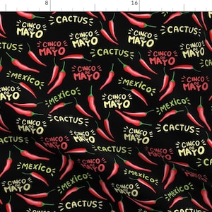 Hot Chilis Fabric - Cinco De Mayo Peppers And Lettering By Ilonitta - Mexican inspired Fiesta Cotton Fabric By The Yard With Spoonflower