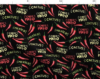 Hot Chilis Fabric - Cinco De Mayo Peppers And Lettering By Ilonitta - Mexican inspired Fiesta Cotton Fabric By The Yard With Spoonflower