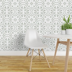 Moroccan Tile Wallpaper - Tile Moroccan Cement Tile By Mlags - Farmhouse Rustic White Removable Self Adhesive Wallpaper Roll by Spoonflower
