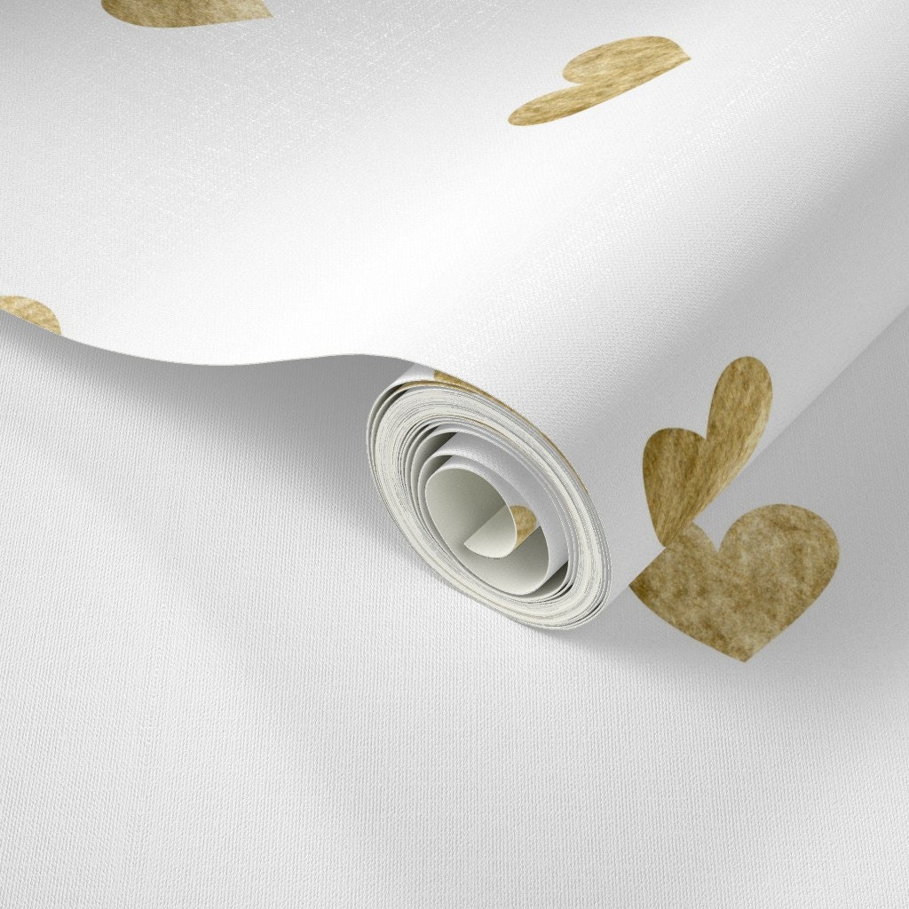Gold Hearts Wallpaper Gold Heart White Pattern by Etsy