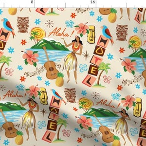 Hula Girl Fabric - Hawaiian Holiday By Ruby Ritz - Hula Girl Hawaii Beach Tiki Music Tropical Cotton Fabric By The Yard With Spoonflower