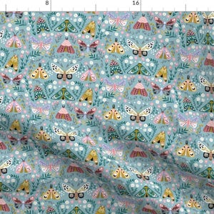 Butterflies on Blue Fabric - Flora, Spring Butterflies Easter Baby Feminine By Andrea Lauren - Cotton Fabric by the Yard with Spoonflower