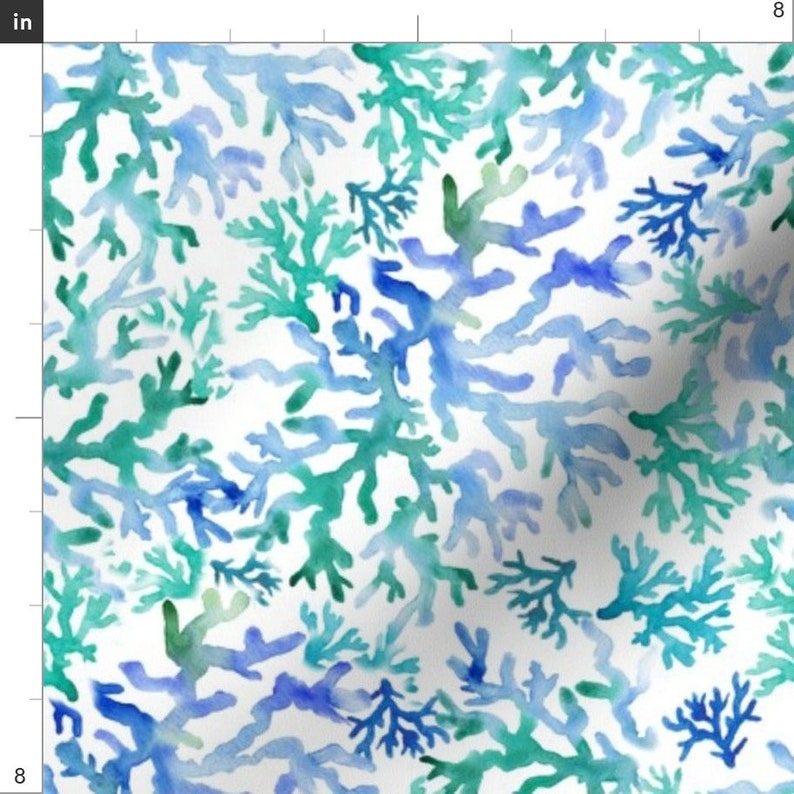 Blue Watercolor Coral Fabric Seamless Pattern Coral on White | Etsy