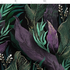 Dark Botanical Fabric - Tropical Night By Daria Nokso -Moody Tropical Rainforest Vintage Inspired Cotton Fabric By The Yard With Spoonflower
