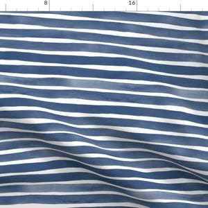 Stripes Fabric - Watercolor Stripes M+M Navy Blue By Friztin - Modern Watercolor Striped Decor Cotton Fabric By The Yard With Spoonflower