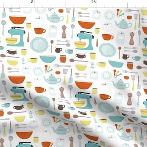 Vintage Kitchen Fabric - My Vintage Kitchen By Calobeedoodles - Retro Vintage Kitchen Baking Bowl Cotton Fabric By The Yard With Spoonflower