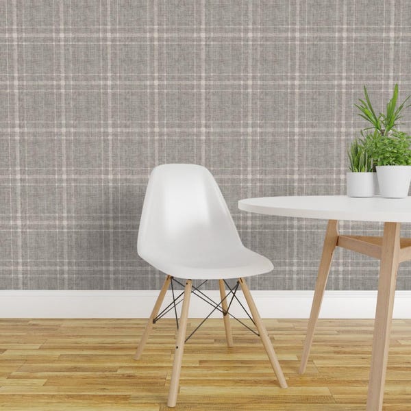 Carta da parati adesiva rimovibile con motivo scozzese grigio - Stile rustico/accademico a quadri grigi - Decorazione murale - Quadri grigi di sugarpinedesign