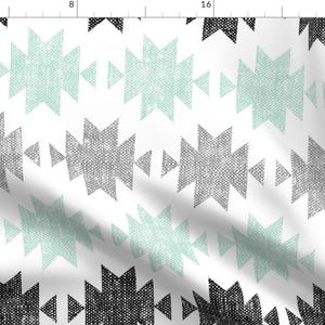 Aztec Fabric - (Jumbo Scale) Modern Aztec || Rotated By Littlearrowdesign - Aztec Mint Gray Black Cotton Fabric By The Yard With Spoonflower