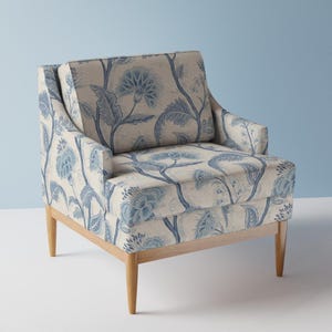 Blue Floral Chintz Upholstery Fabric- Indienne Vine by byre_wilde - Traditional Floral Cream Light Blue  Fabric By The Yard With Spoonflower