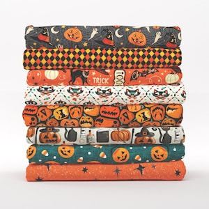 Halloween Cotton Fat Quarters - Vintage Style Cat Pumpkin Seasonal Collection Petal Quilting Cotton Mix & Match Fat Quarters by Spoonflower