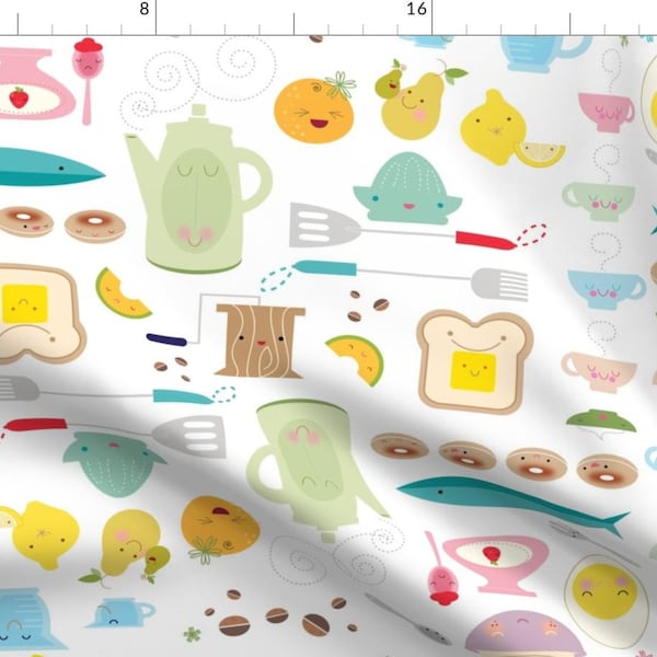 Hapy Diner Fabric - Rise Shine Diner By Mary Peeps - Whimsical Breakfast Kitchen Decor Cotton Fabric By The Yard With Spoonflower