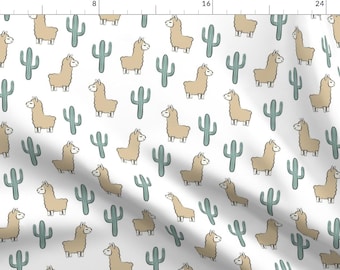 Llama Fabric - Llama W/ Cactus On White By Littlearrowdesign - Cute Llama Alpaca Baby Animal Cotton Fabric By The Yard With Spoonflower