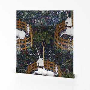 Unicorn Wallpaper - The Unicorn Is In Captivity By Peacoquettedesigns - Custom Printed Removable Self Adhesive Wallpaper Roll by Spoonflower