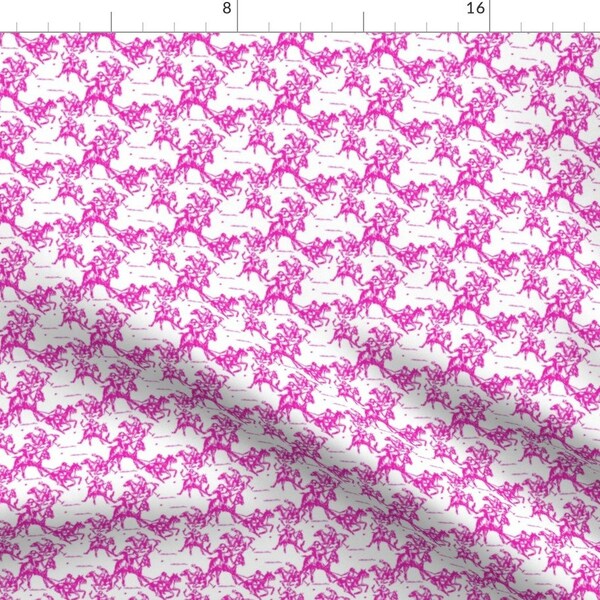 Pink and White Polo Sport Fabric - Polo Match Fuchsia Pink By Cooper+Craft - Equestrian Polo Cotton Fabric By The Yard With Spoonflower