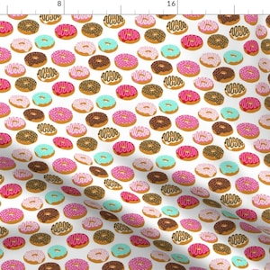 Donuts Pink Chocolate Strawberry Fabric Yummy Food Print Custom Fabric By Charlottewinter - Cotton Fabric By The Yard with Spoonflower