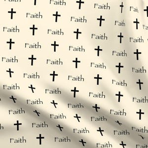 Faith Fabric - Faith By Thinlinetextiles - Faith Cream Black Religious Spiritual Simple Cross Cotton Fabric By The Yard With Spoonflower