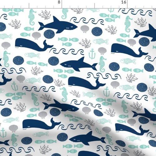 Watercolor Whales Fabric by the Yard. Quilting Cotton Knit Etsy
