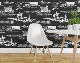 Western Toile Wallpaper - Western Wheels Toile By Agregorydesigns - Custom Printed Removable Self Adhesive Wallpaper Roll by Spoonflower