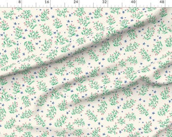 Winter Extra Wide Sateen Fabric Christmas Scandinavian Trees Berries Blue Fabric By The Yard Nordic Pine Branches Cream by design_dannick