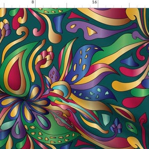 Groovy Fabric - Groovy Mushroom Paisley Florals- Jewel Tone- Large Scale By Winkeltriple - Groovy Cotton Fabric By The Yard With Spoonflower