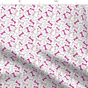 May include: A white background with a repeating pattern of pink and white dog bones. The bones are outlined in black.