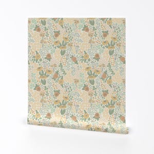Soft Pastel Floral Removable Peel and Stick Wallpaper - Sage Green Feminine - Wall Art Wall Decor - Mille Fleur Bouquet by bearmooseandbunny