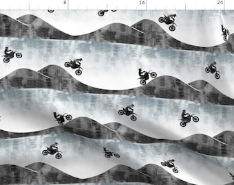 Motocross Fabric - Motocross / Dirt Bike - Faded Blue By Littlearrowdesign - Motorcycle Boys Moto Cotton Fabric By The Yard With Spoonflower