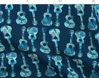 Ukulele Hawaiian Watercolor Fabric - Ukulele Watercolor - Blue By Owlandchickadee - Blue Musical Cotton Fabric By The Yard With Spoonflower