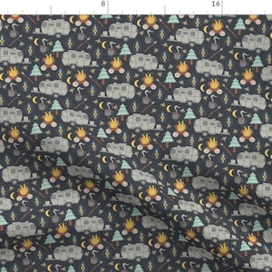 Camping Fabric - Retro Rv Camping By Tamara Lance - Adventure Hiking Outdoors Lake Mountains Cotton Fabric By The Yard With Spoonflower