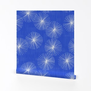 Carta da parati Mid Century Mod - Dandelions Cobalt di Friztin - Rotolo di carta da parati autoadesiva rimovibile stampata personalizzata Mid Mod di Spoonflower