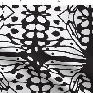 Black + White Butterfly Wings Fabric - Black And White Wings By Whimzwhirled - Abstract Wings Cotton Fabric By The Yard With Spoonflower