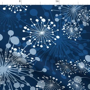 Winter Flora Abstract Blue Fabric - Dandelion Classic Blue By Delinda Graphic Studio - Flora Cotton Fabric By The Yard With Spoonflower