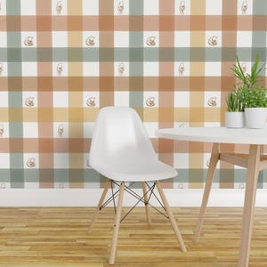 Pooh Gingham Peel and Stick Wallpaper - Vintage Gingham Warm Neutral - Removable Wall Decor Art - Winnie-the-pooh by at_the_cottage image 1