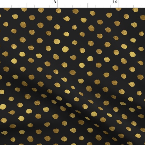 Polka Dots Fabric - Gold Dots Black By Crystal Walen - Cotton Fabric By The Yard With Spoonflower