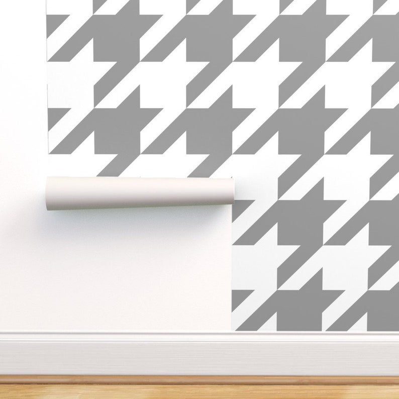 Houndstooth Wallpaper Modern Gray White By Etsy